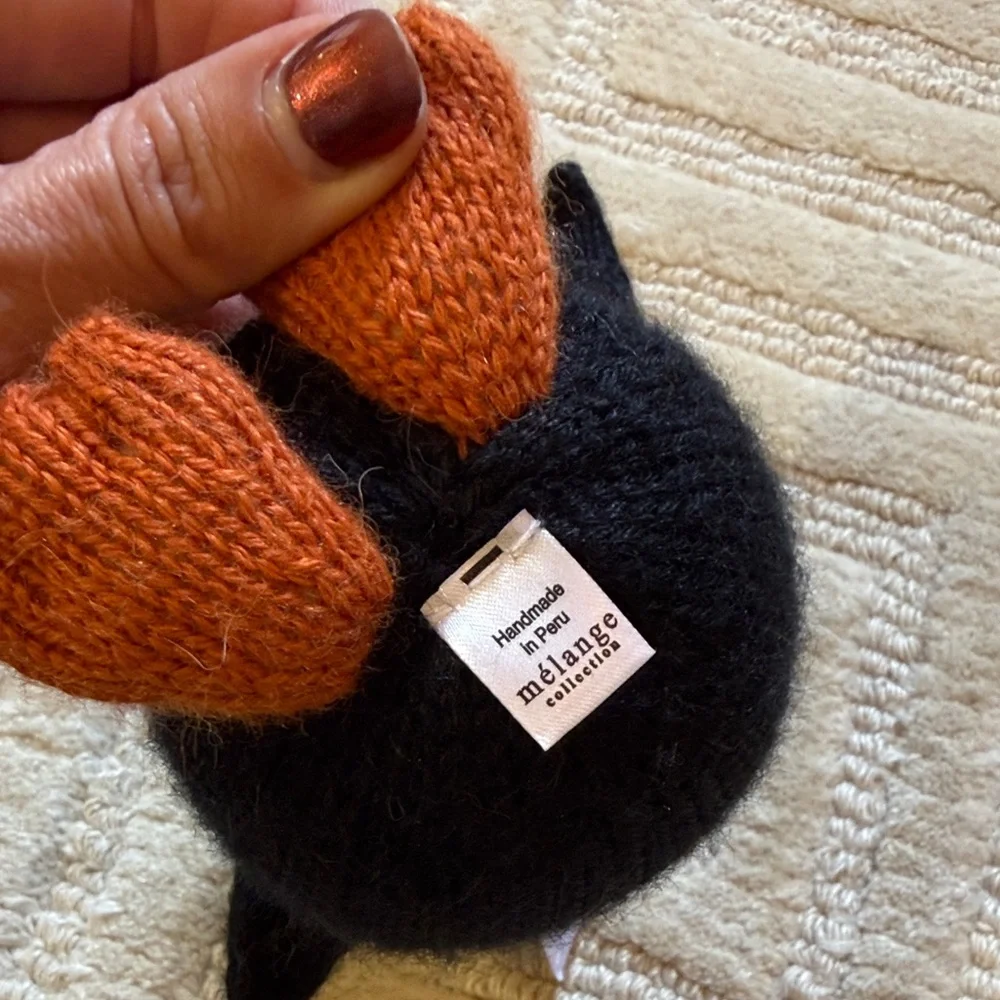 Knitted Penguin Bird Toy - Black, White, Orange